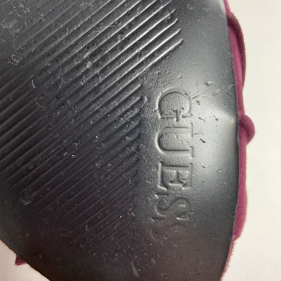 GUESS Leather Suede Wgnelana Gathered Knot Peep Toe Burgundy High Stiletto Heels - Picture 11 of 16